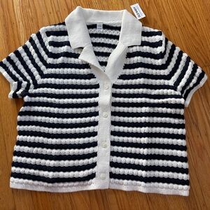 Old Navy Black and White Striped Button Down Sweater Large
